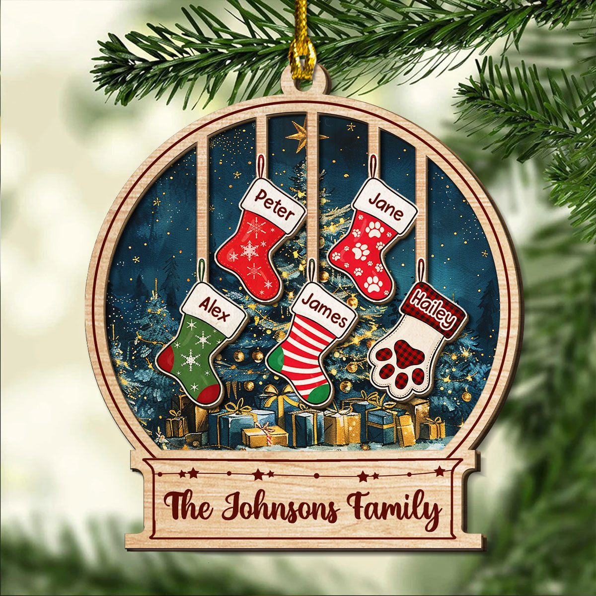 Our Family This Christmas - Personalized Custom 2-layered Wood Ornament