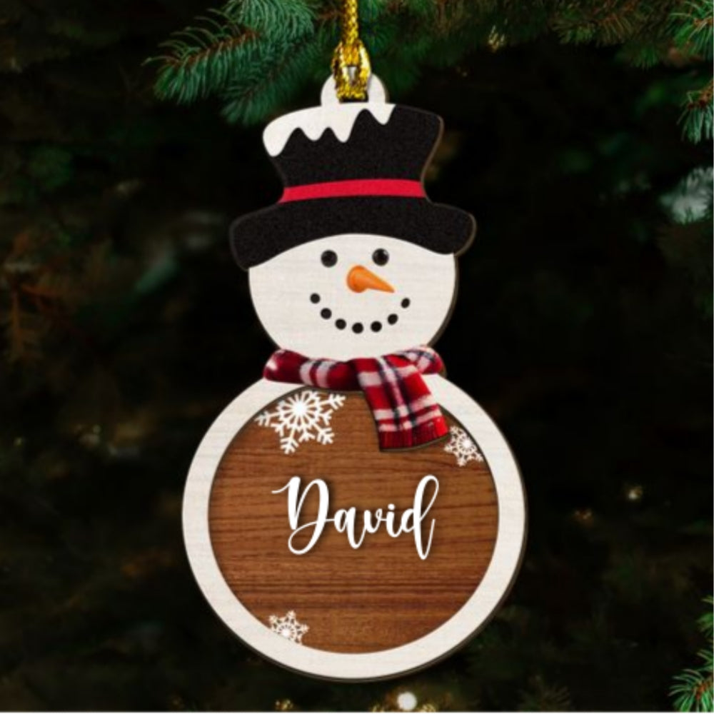 Snowman Custom Name - Personalized Custom Freeshape 2-Layered Wood Ornament