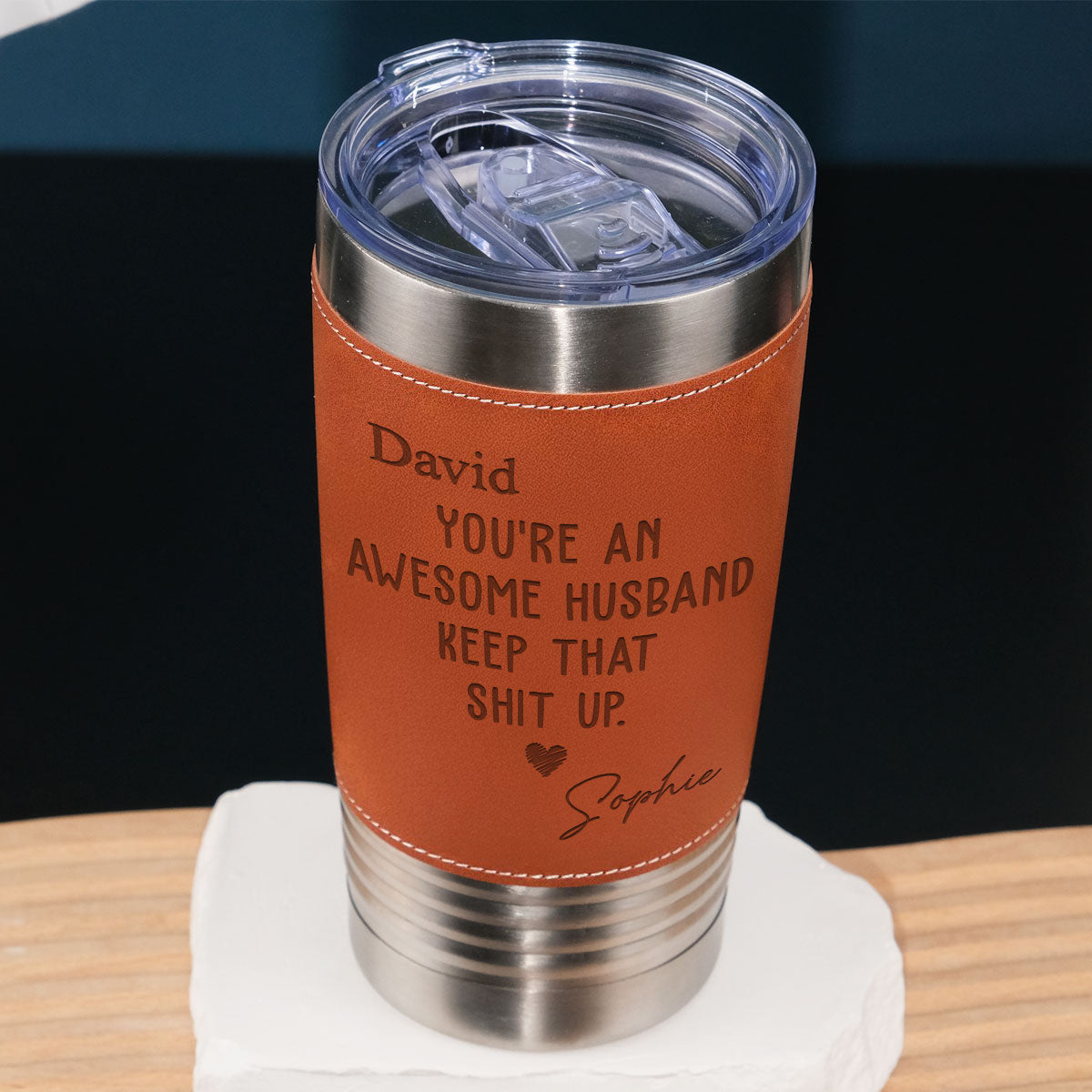 Awesome Husband -  Personalized Custom Engraved Leather Tumbler