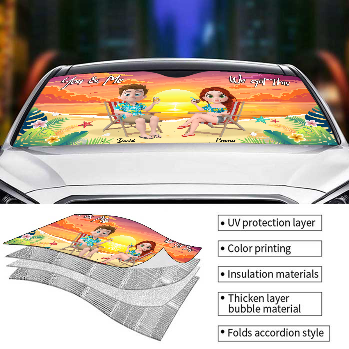 You And Me At Beach - Personalized Car Sunshade