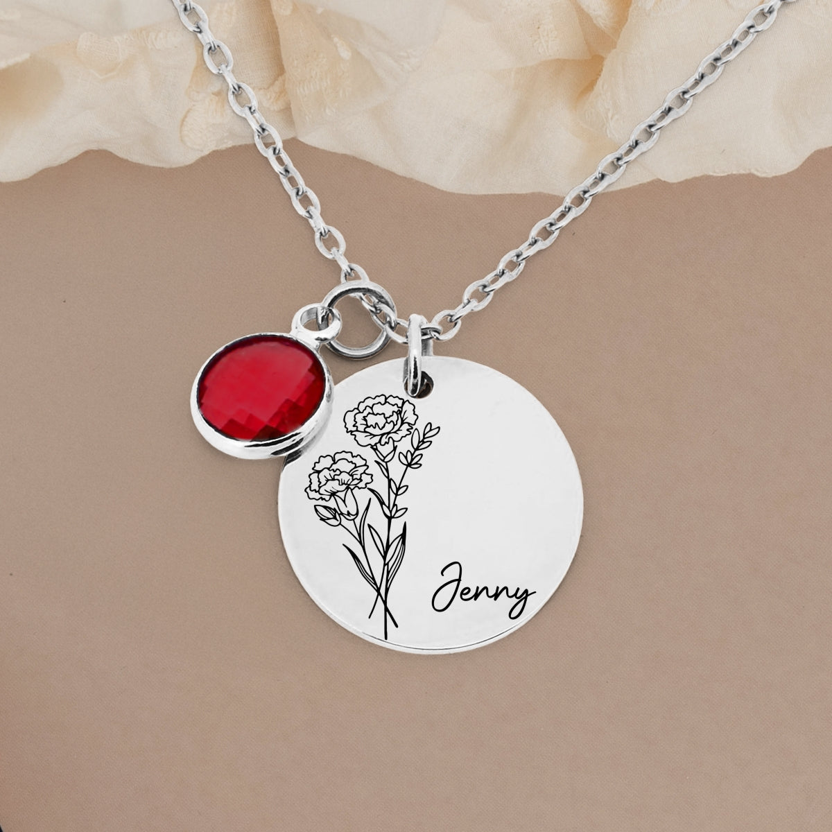 Birth Month Flower - Personalized Custom Birthstone Necklace