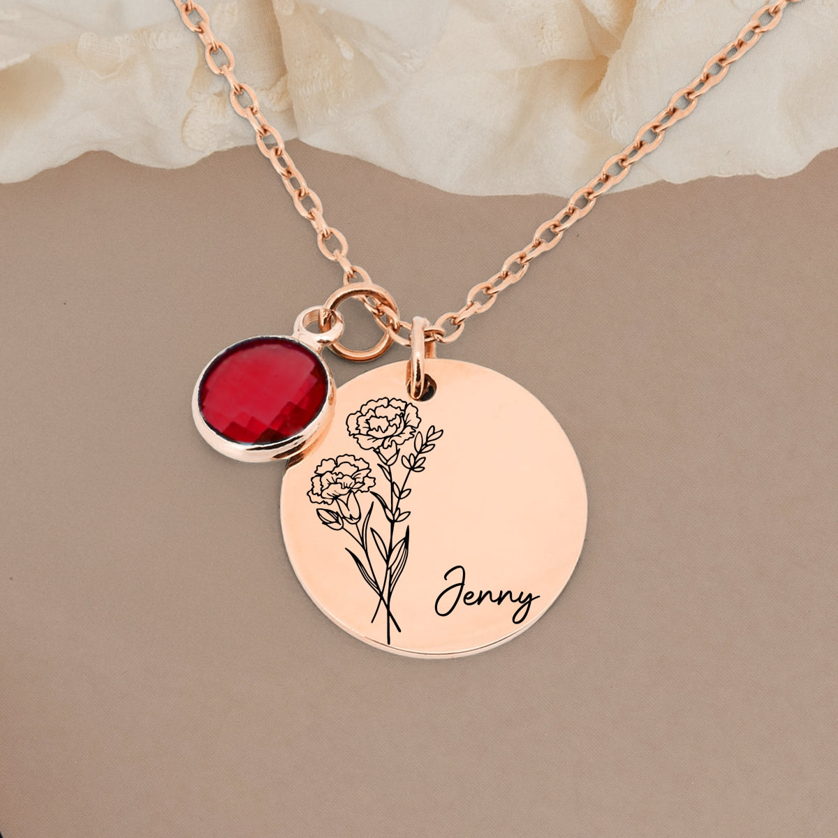 Birth Month Flower - Personalized Custom Birthstone Necklace