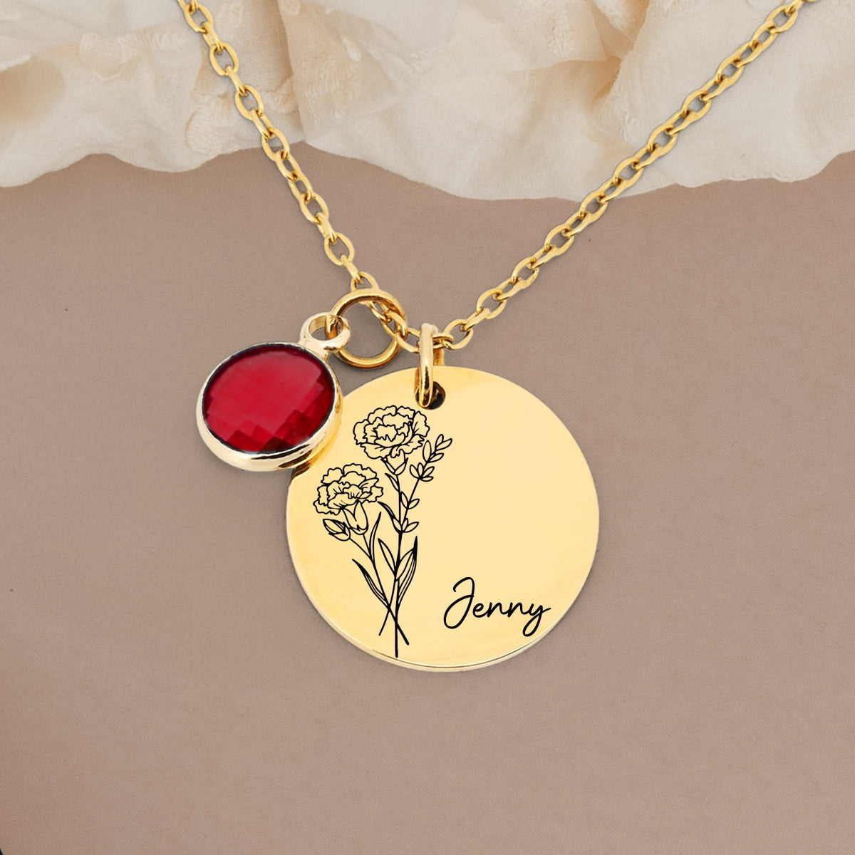 Birth Month Flower - Personalized Custom Birthstone Necklace