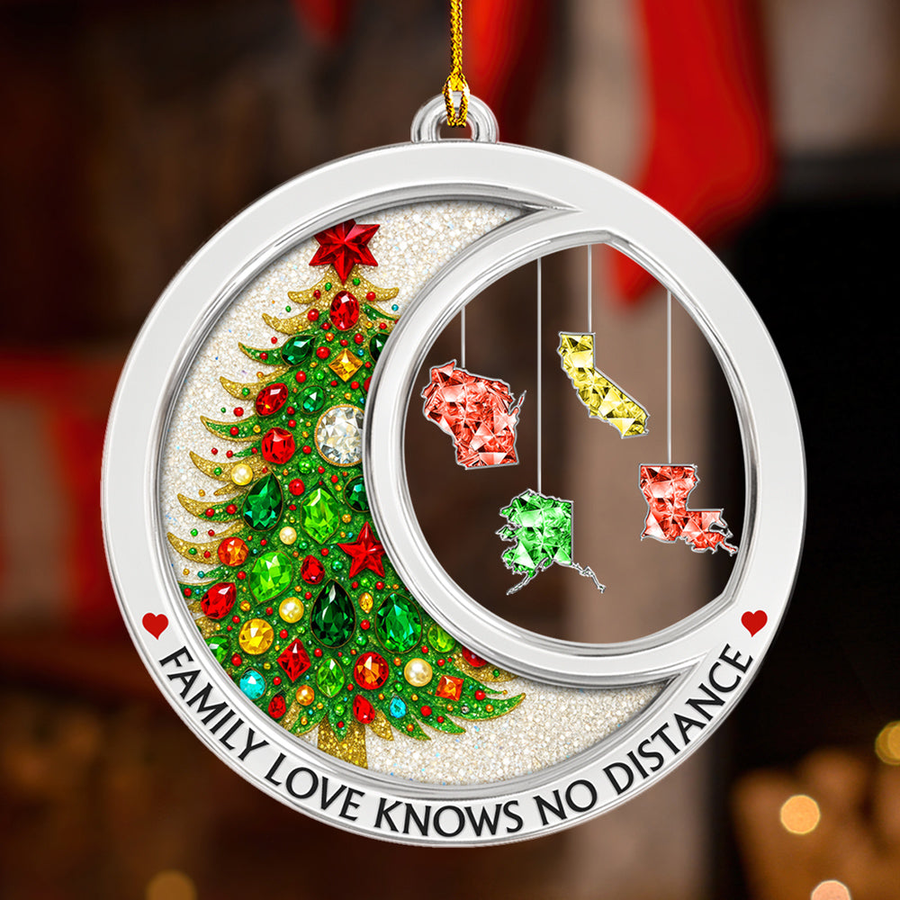 Family Love Knows No Distance Crystal - Personalized Custom Acrylic Ornament