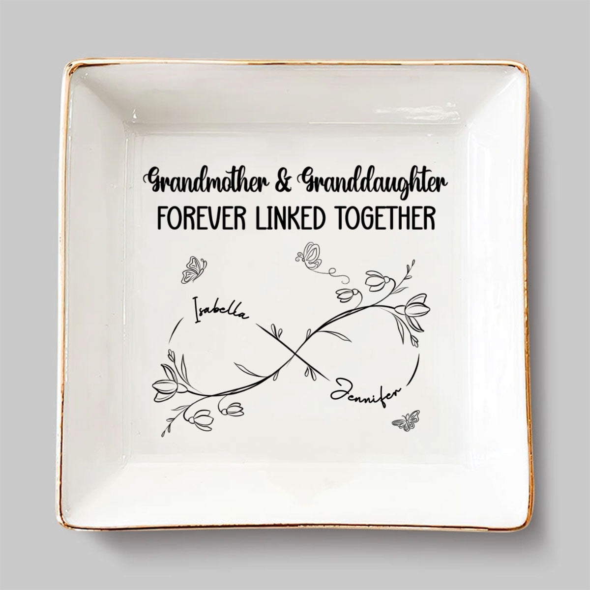 Grandmother And Granddaughter Forever Linked Together - Personalized Custom Jewelry Dish