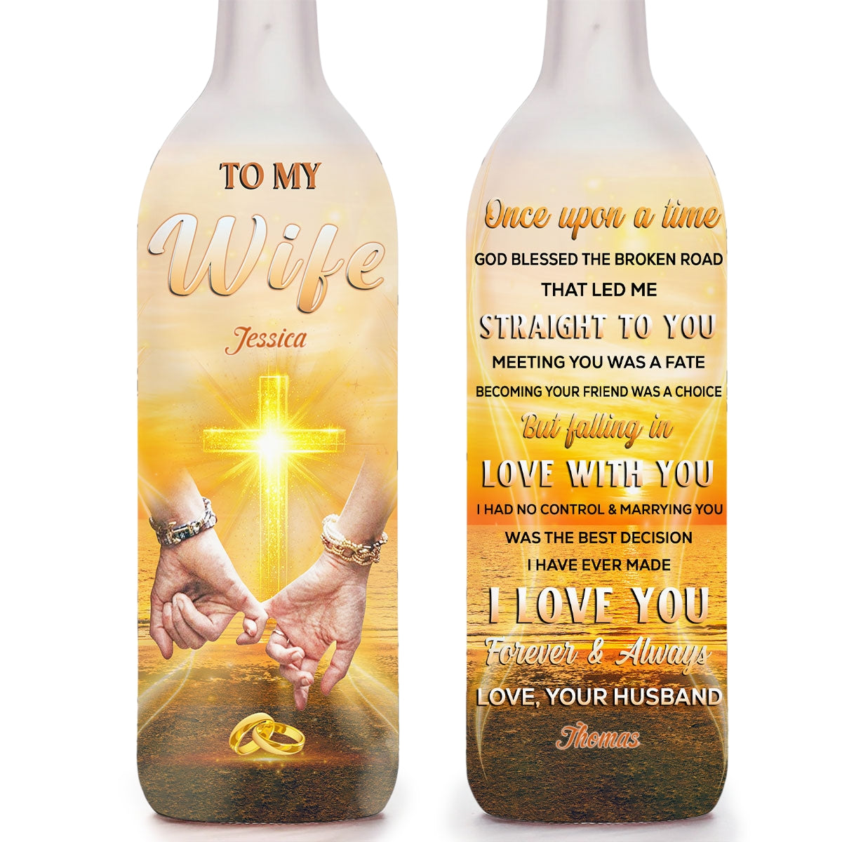 God Blessed The Broken Road - Personalized Custom Bottle Lamp