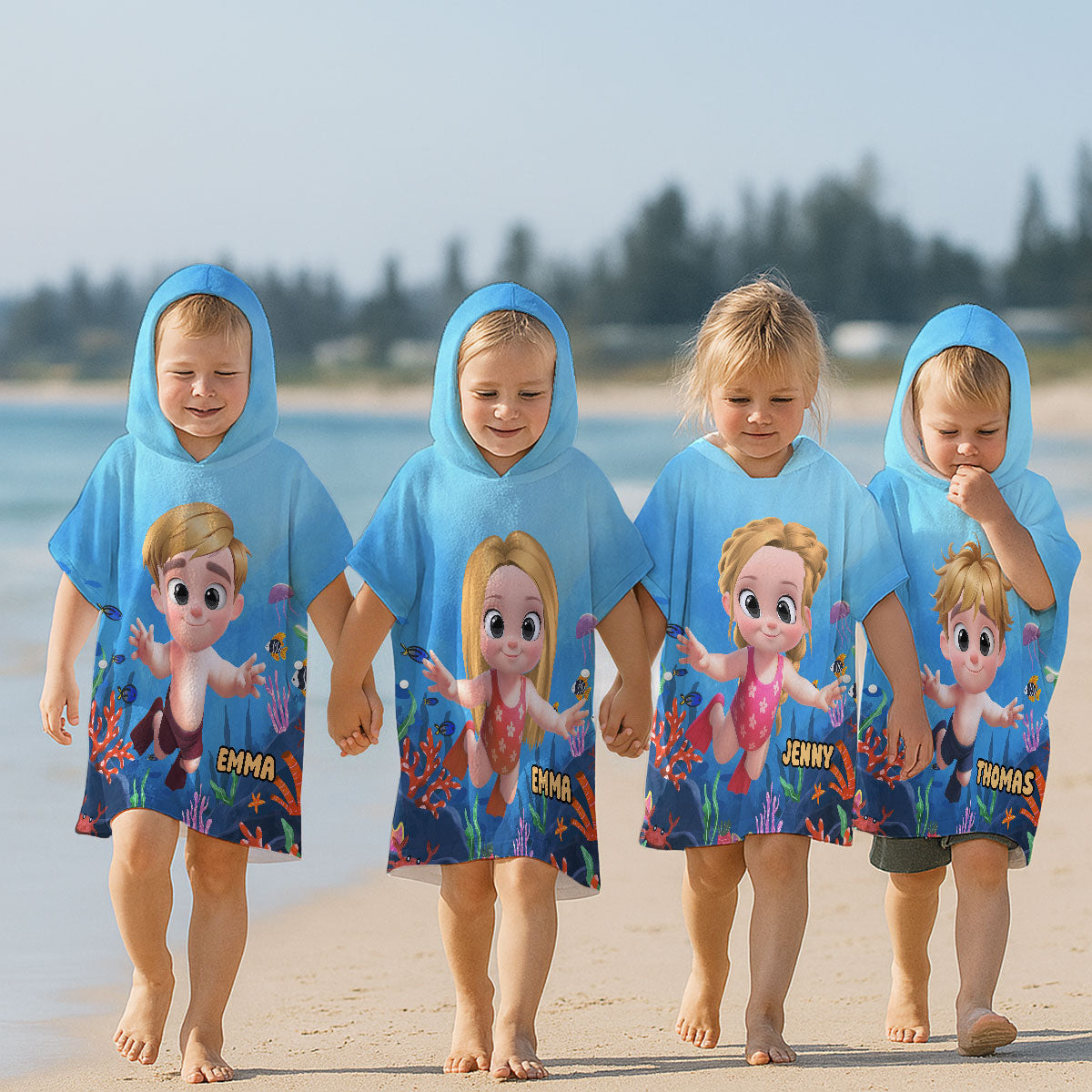 Cartoon Kid Character Marine  - Personalized Custom Hooded Beach Towel