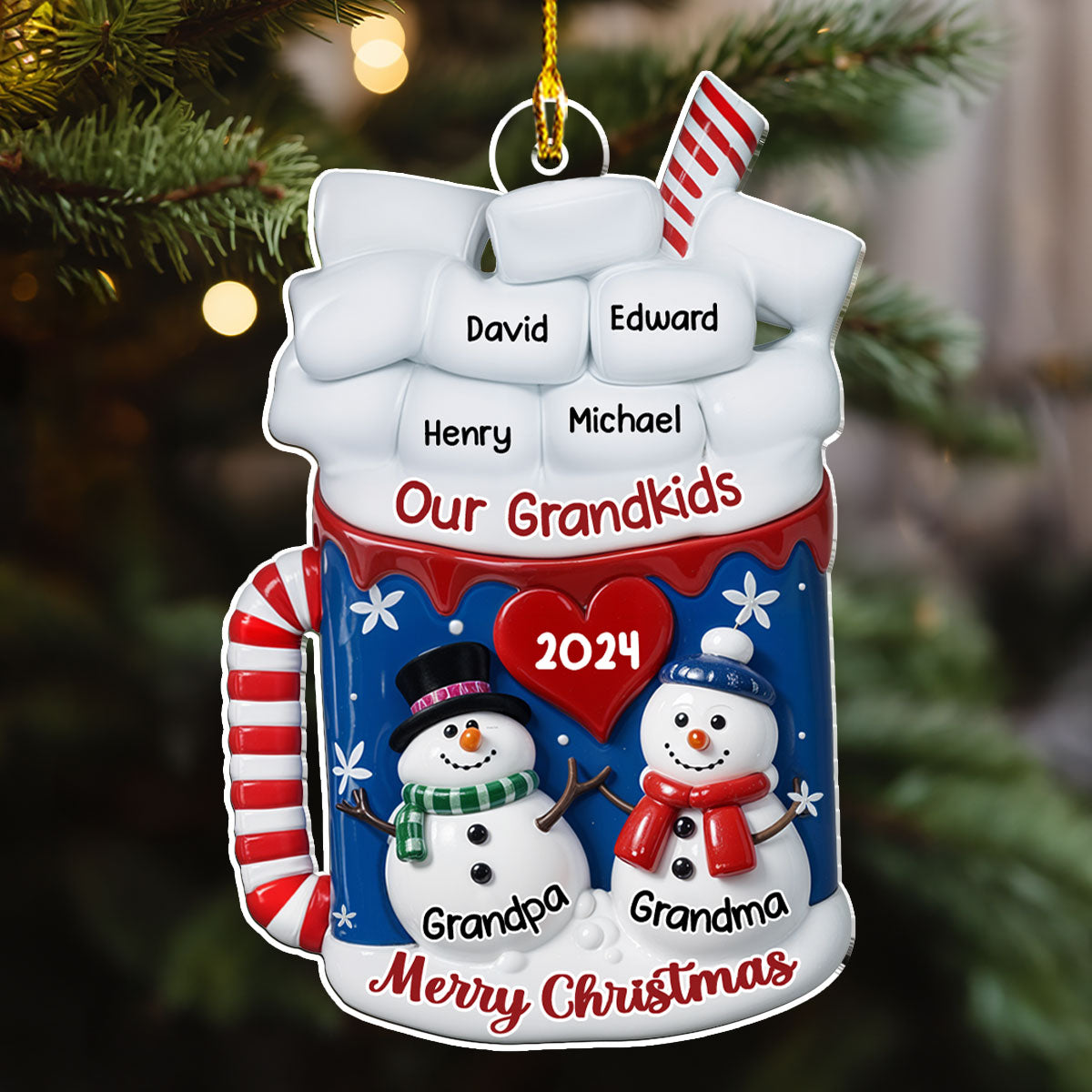 Snowman Grandma And Grandpa - Personalized Custom Acrylic Ornament