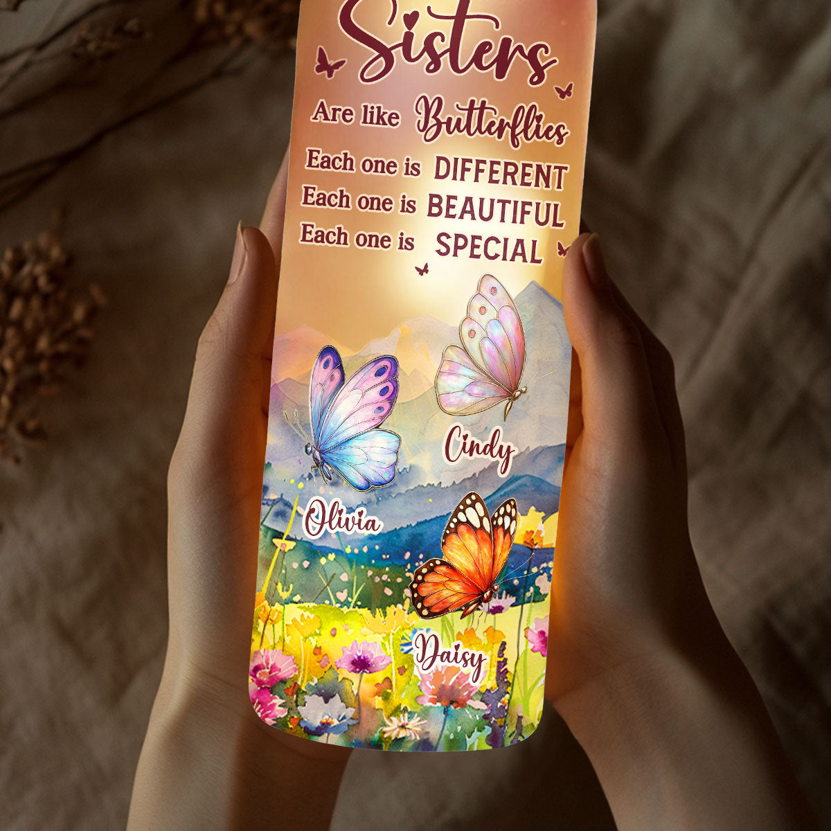 Sisters Are Like Butterflies - Personalized Custom Bottle Lamp