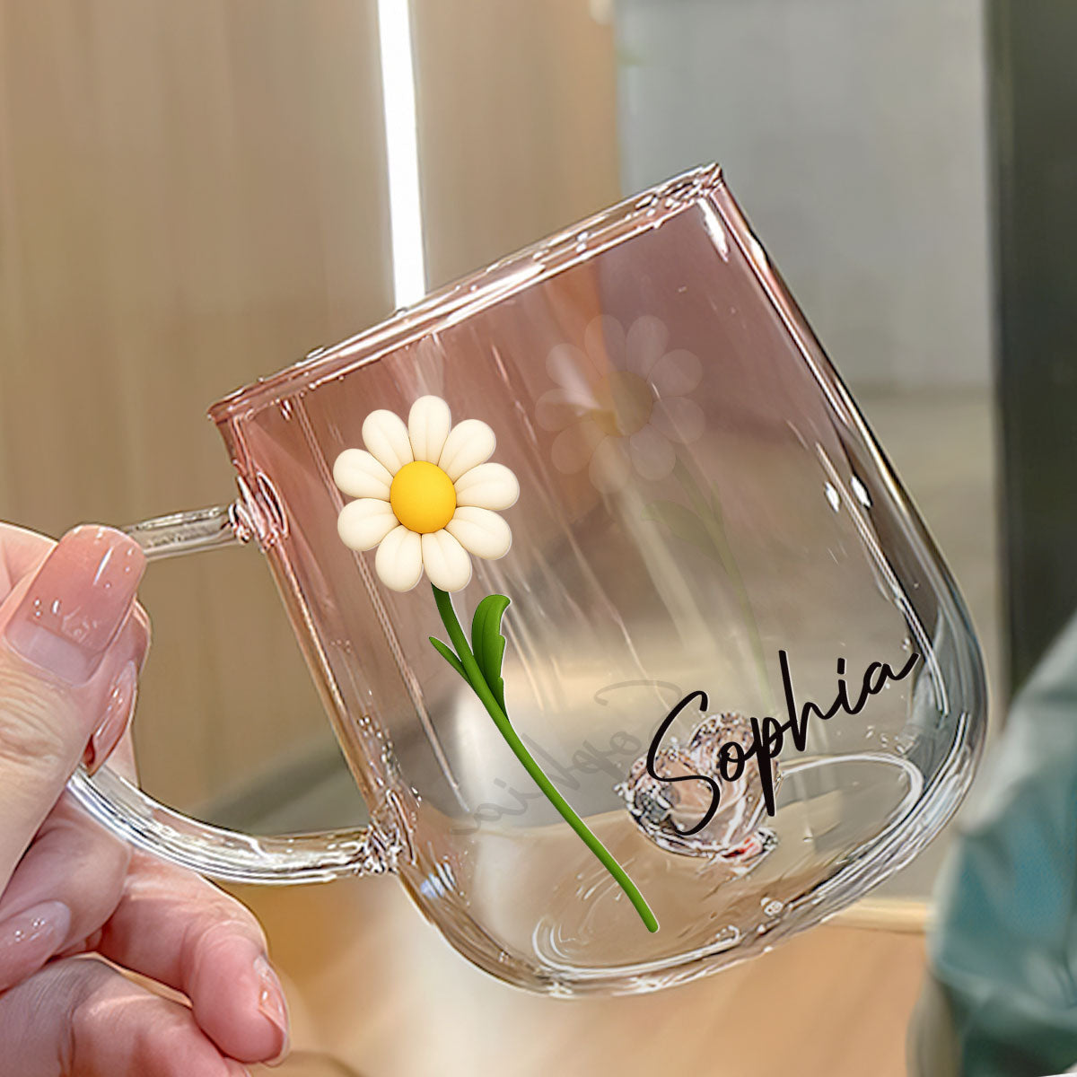 Friend Birth Month Flower - Personalized Custom Pink Gradient Glass Mug