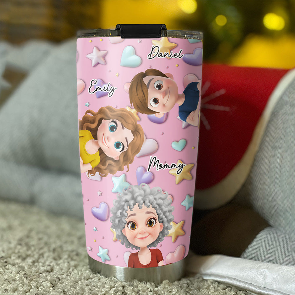 Cute Mommy And Children - Personalized Custom 3D Effect Tumbler