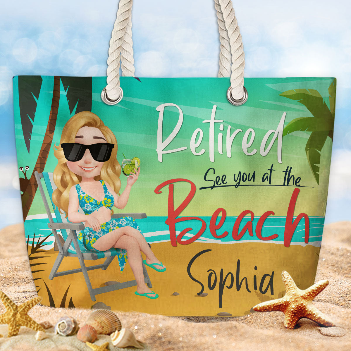 Retired Cartoonize - Personalized Beach Bag