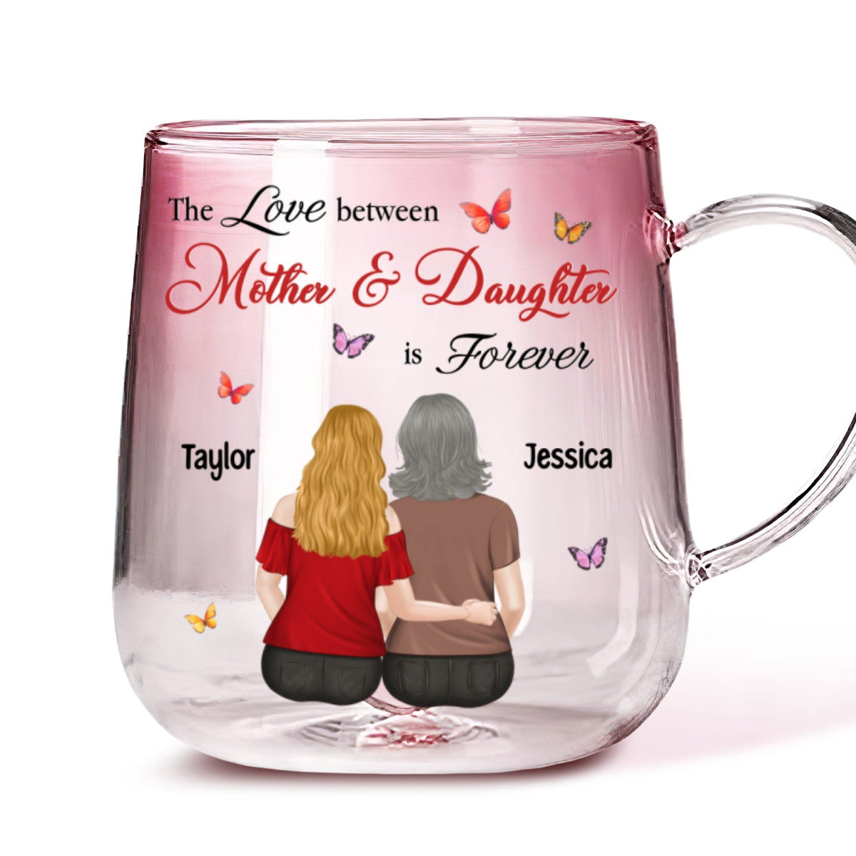 Mother And Daughter Love Forever - Personalized Custom Pink Gradient Glass Mug