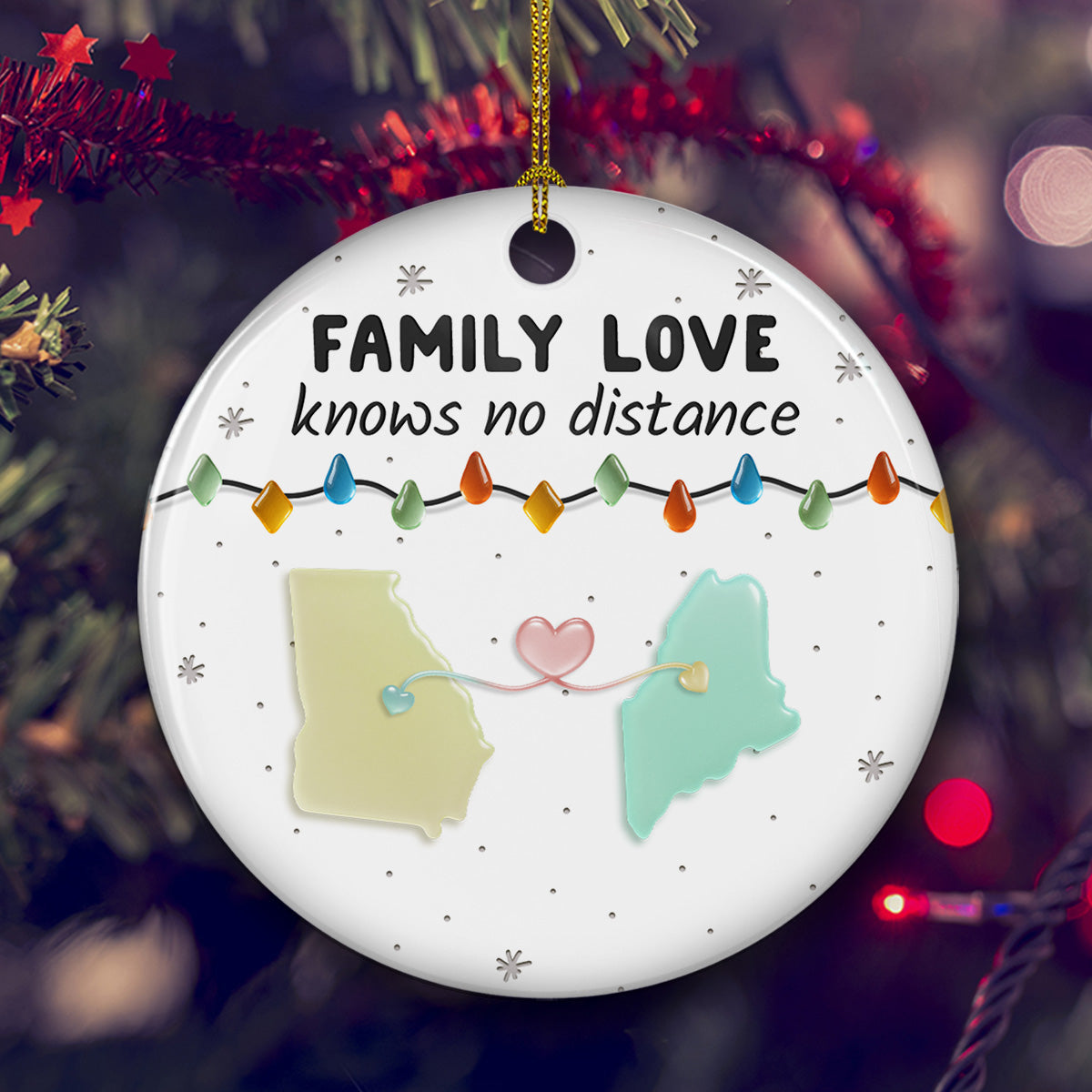 Sea Glass Family Love Knows No Distance - Personalized Custom 3D Inflated Effect Ceramic Ornament