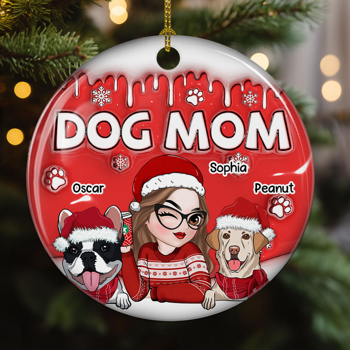 Dog Mom In Christmas - Personalized Custom 3D Inflated Effect Ceramic Ornament