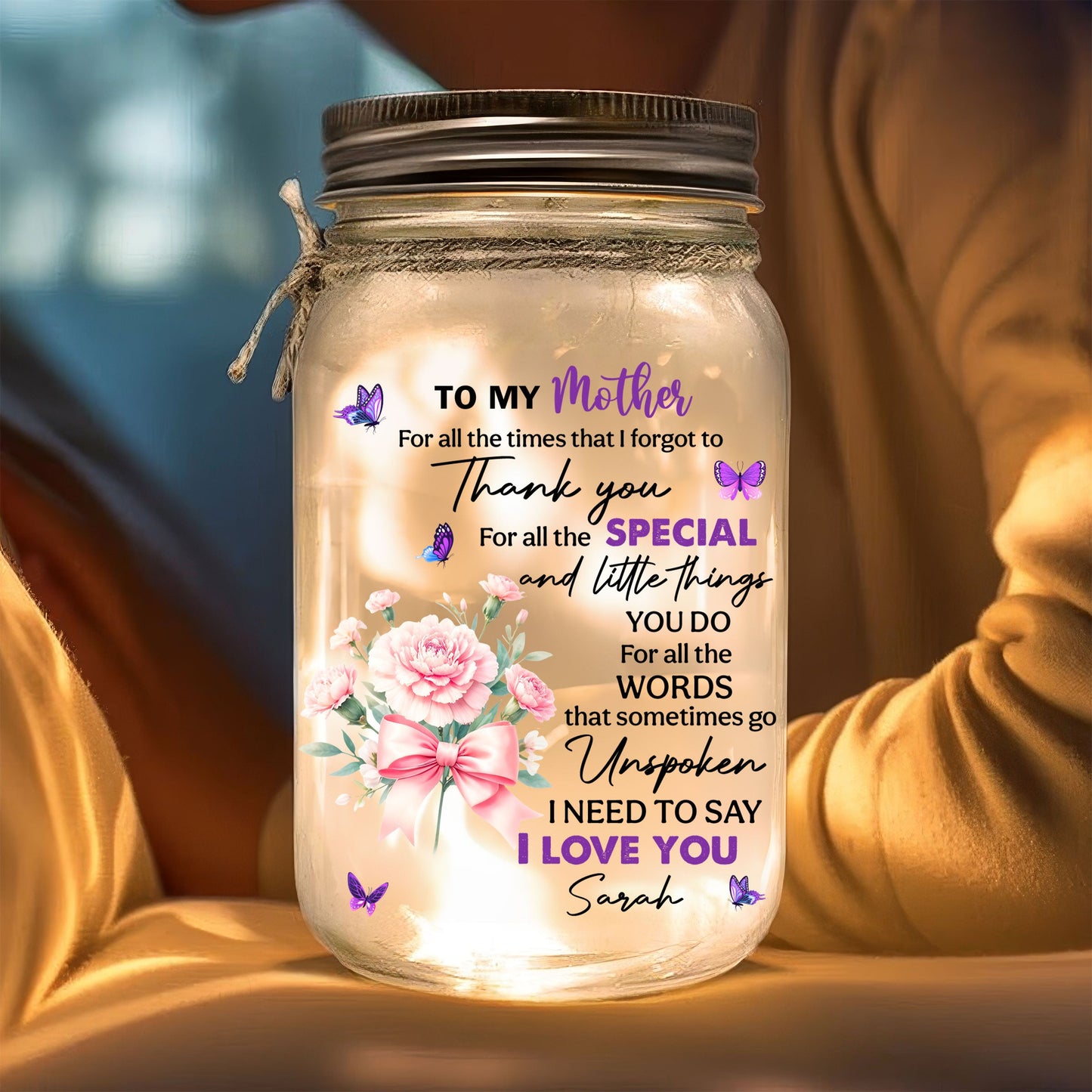 Thank You My Great Mother - Personalized Custom Mason Jar Light