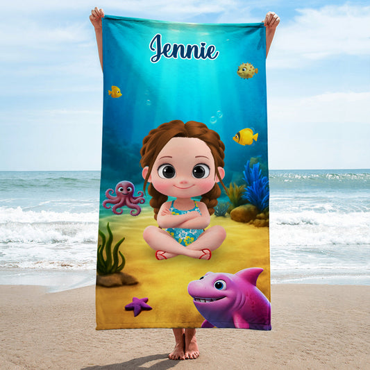 Cartoon Kid Character Marine - Personalized Custom Beach Towel