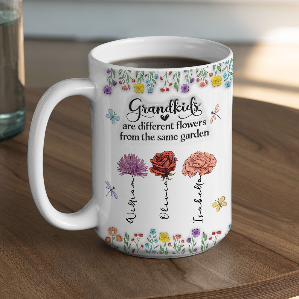 Grandkids Are Different Flowers - Personalized Custom 3D Inflated Effect Coffee Mug