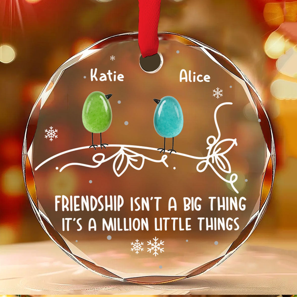 Sea Glass Birds Friendship - Personalized Custom Glass Ornament