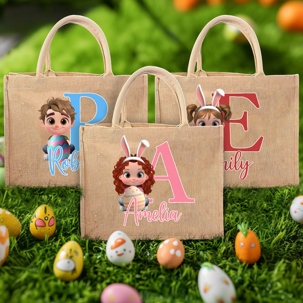 Hoppy Easter Fun - Personalized Custom Jute Tote Bag