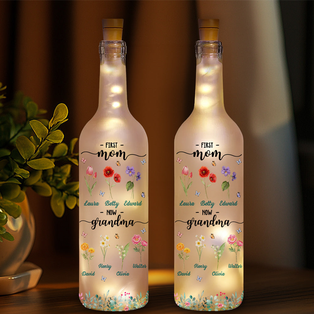 Flower Birth Month Garden Grandma - Personalized Custom Bottle Lamp