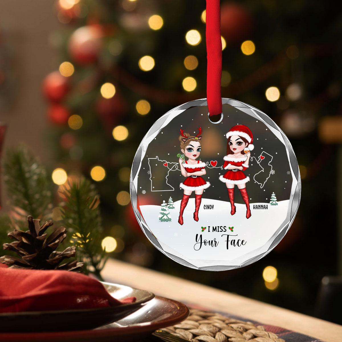 Long Distance Besties - Personalized Custom Glass Ornament