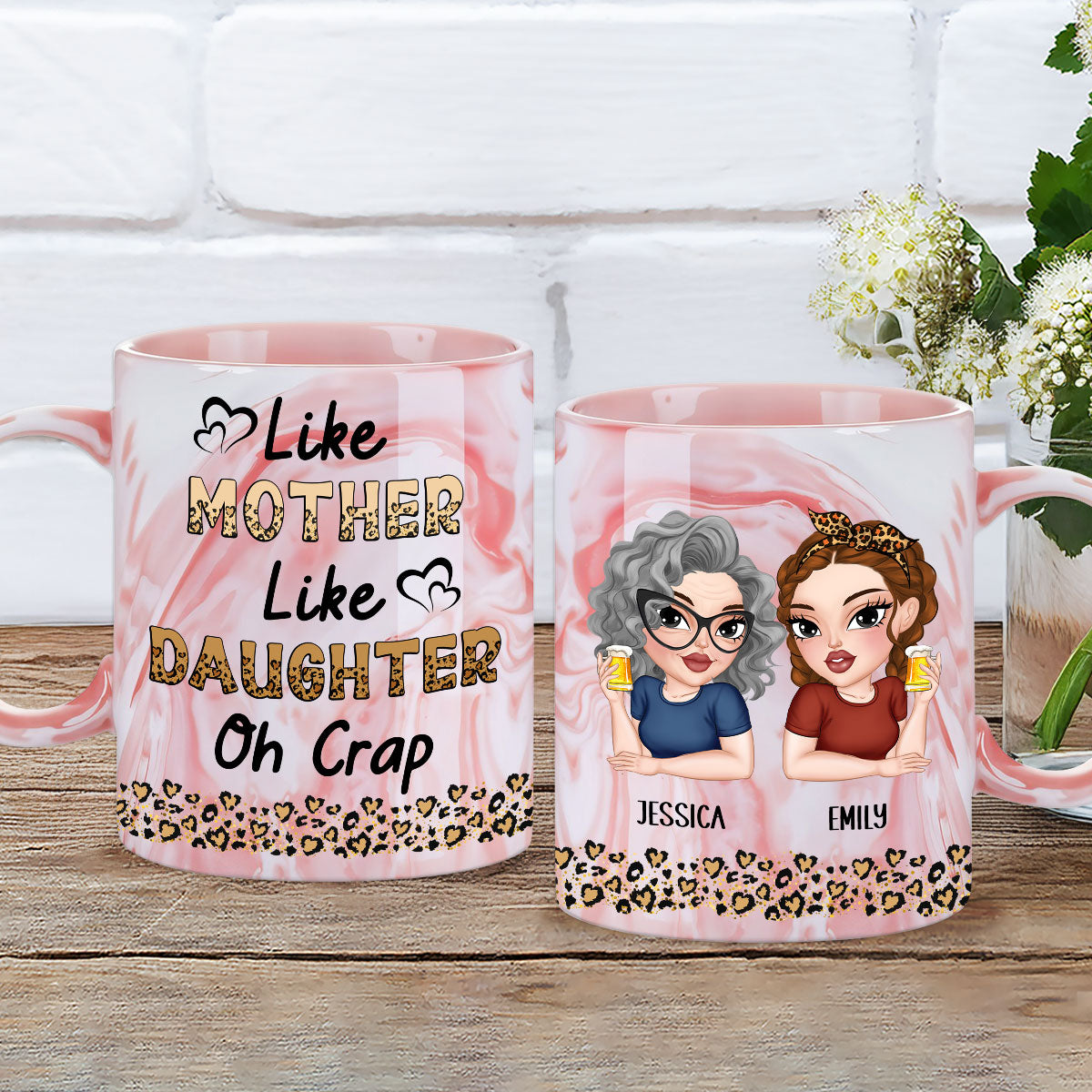 Like Mother Like Daughter - Personalized Custom Pink Marble Mug