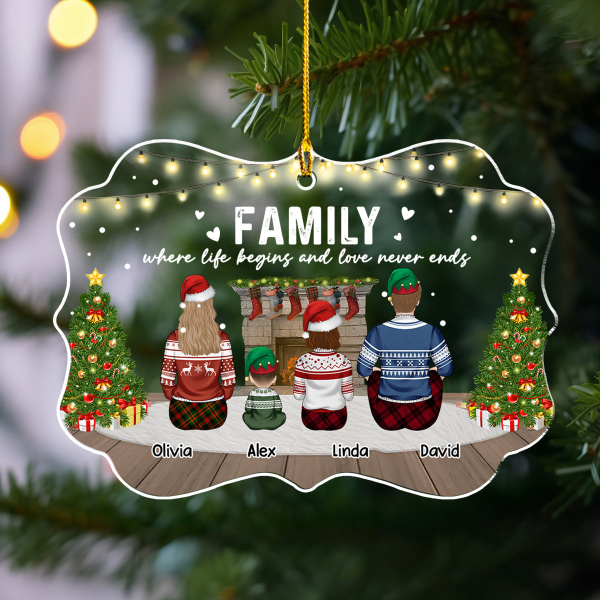 Family Where Love Never Ends - Personalized Custom Acrylic Ornament
