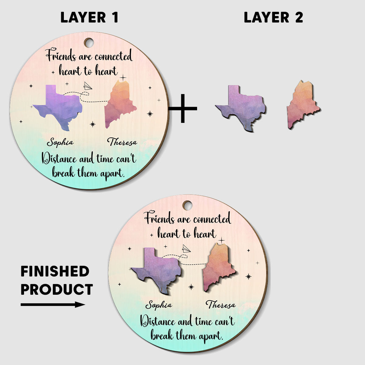 Friends Are Connected Heart To Heart  - Personalized Custom Freeshape 2-Layered Wood Ornament