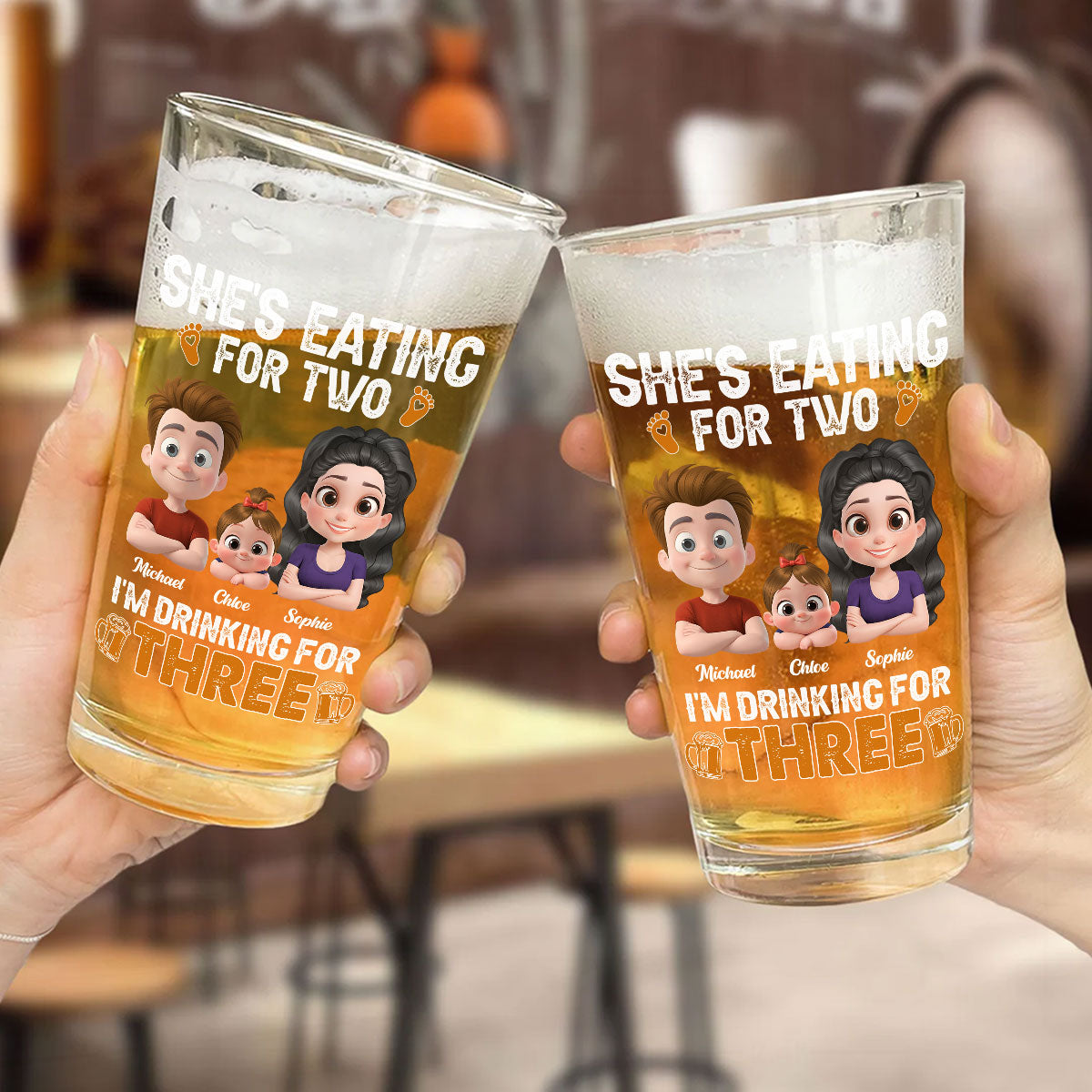Dad Drinking For Three - Personalized Custom Beer Glass
