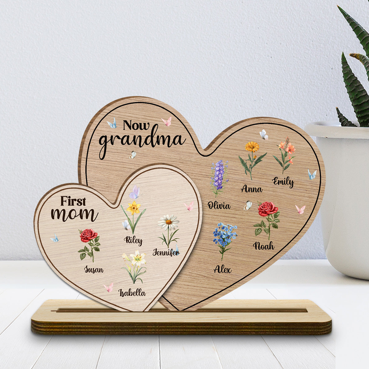 First Mom Now Grandma - Personalized Custom 2-Layer Wood Plaque With Flat Base
