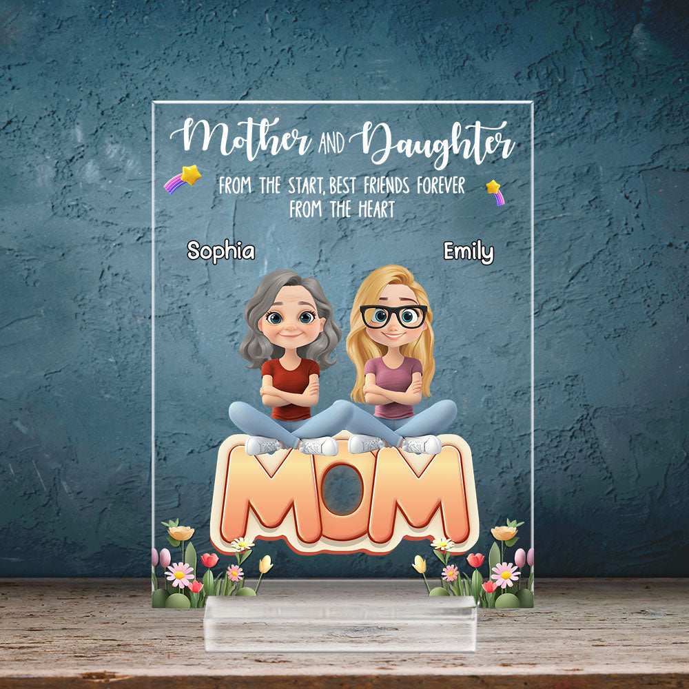 Mother And Daughters - Personalized Custom Acrylic Plaque With Base