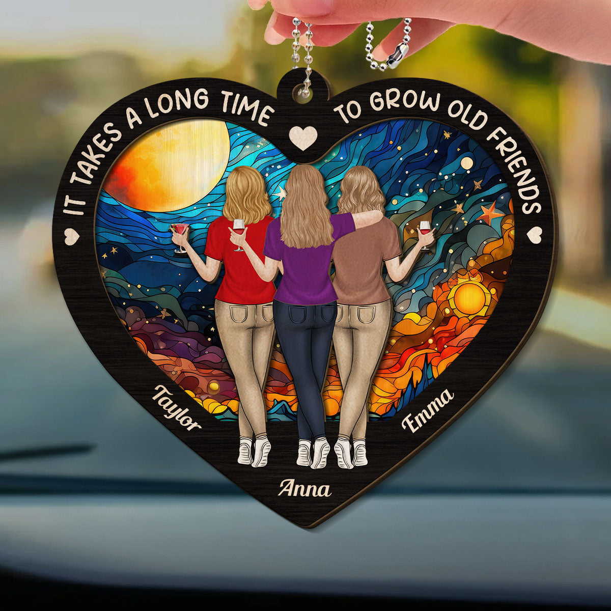 Old Friends Take Time To Grow - Personalized Custom 2-Layered Wood Car Ornament