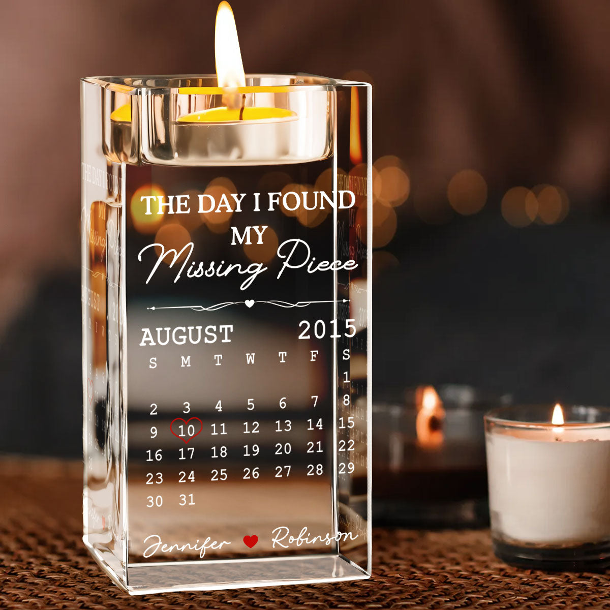 Missing Piece - Personalized Custom Crystal Candle Holder