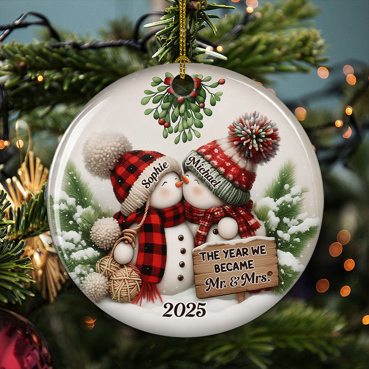 Merry And Bright Together - Personalized Custom Ceramic Ornament