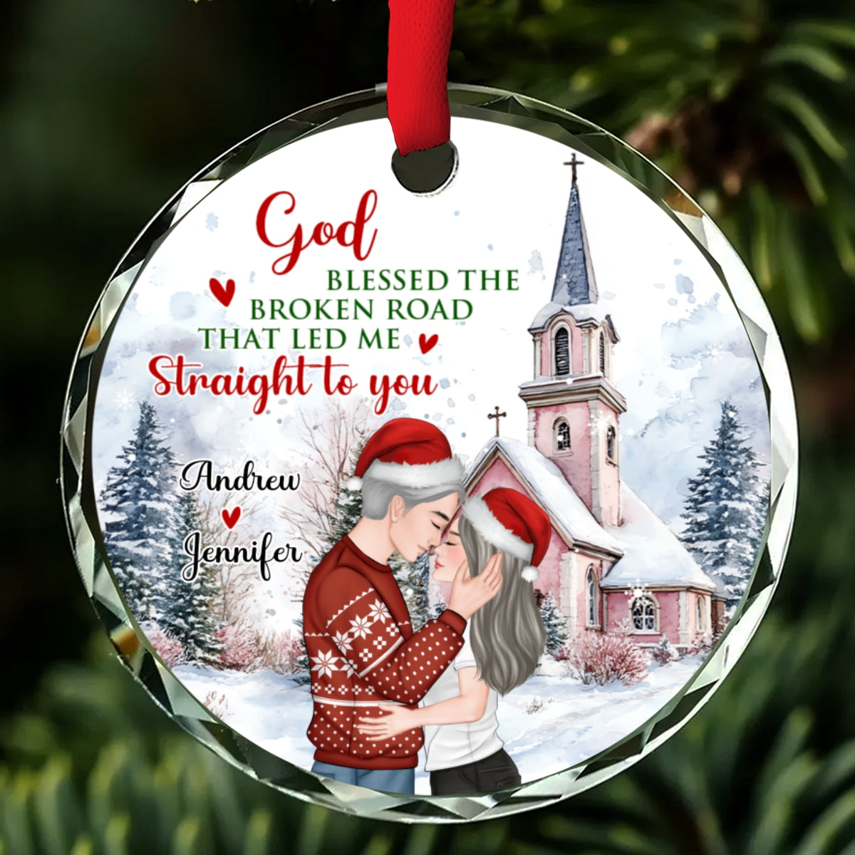 The Broken Road That Led Me Straight To You Version 2 - Personalized Custom Glass Ornament