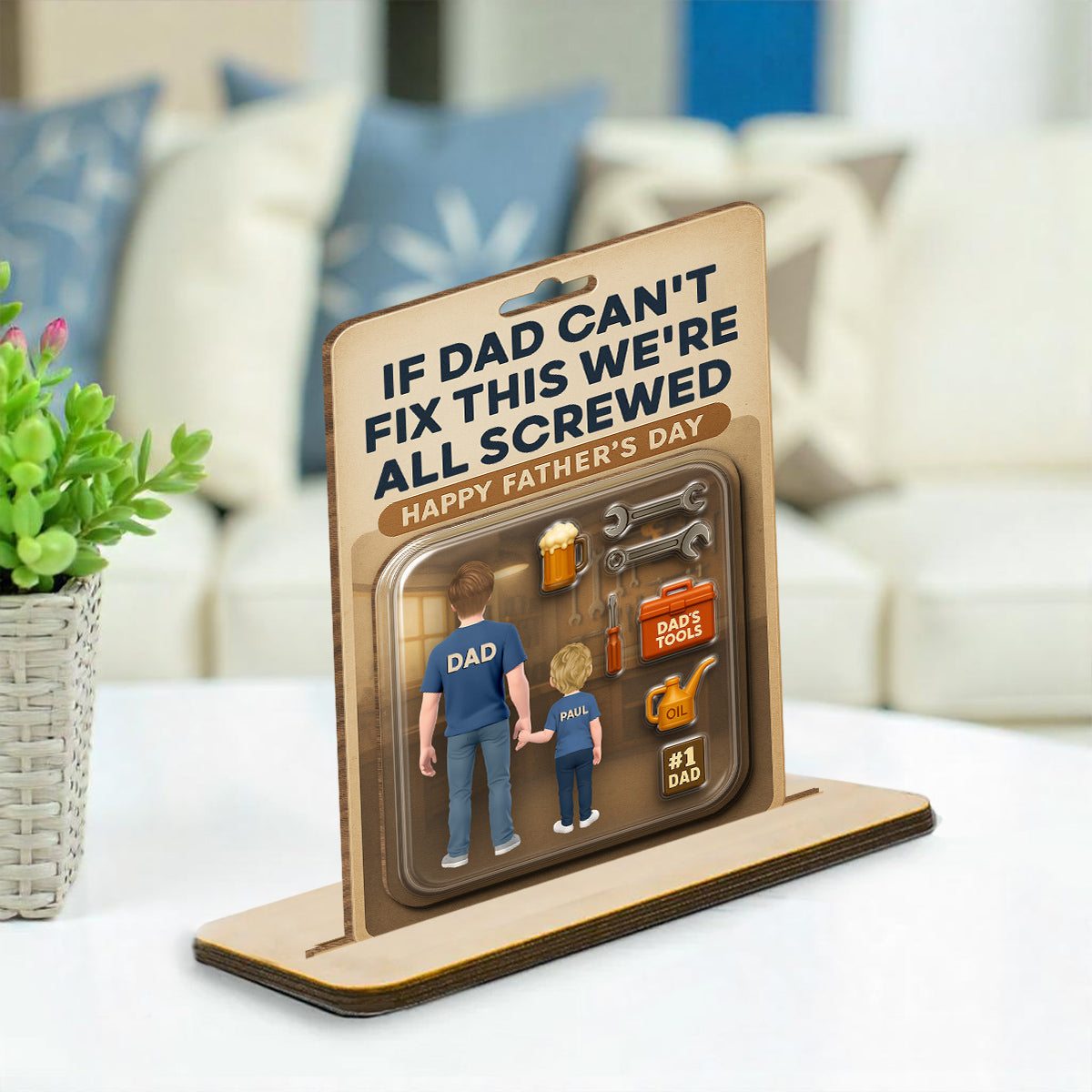 If Dad Can Not Fix This - Personalized Custom 2-Layer Wood Plaque With Flat Base