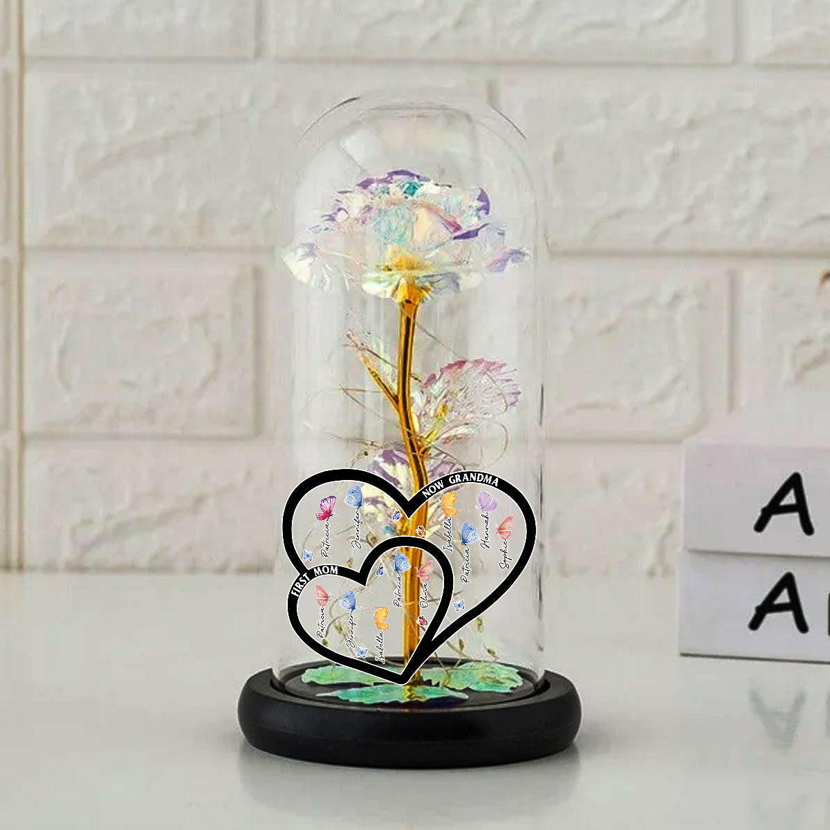 First Mom Now Grandma - Personalized Custom Sparkly Rose