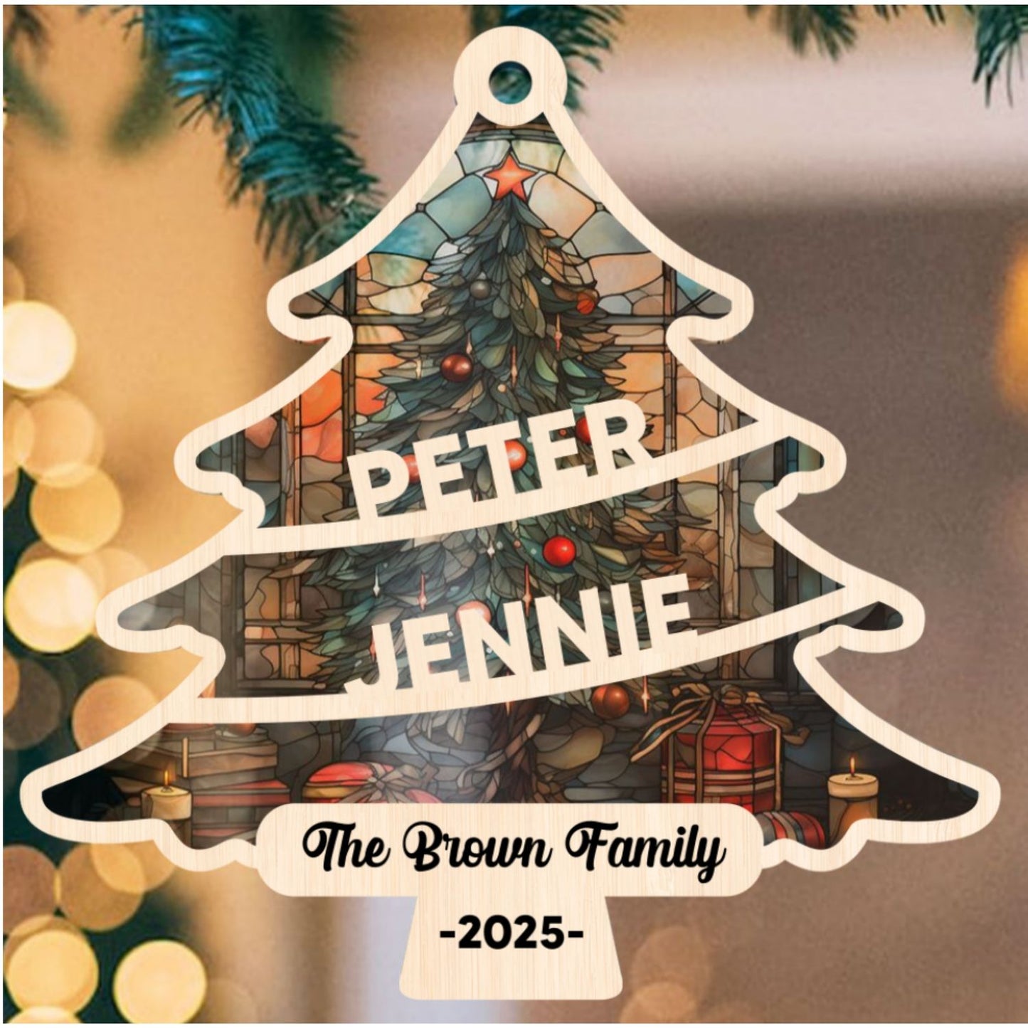 Family Christmas Tree - Personalized Custom Suncatcher Ornament