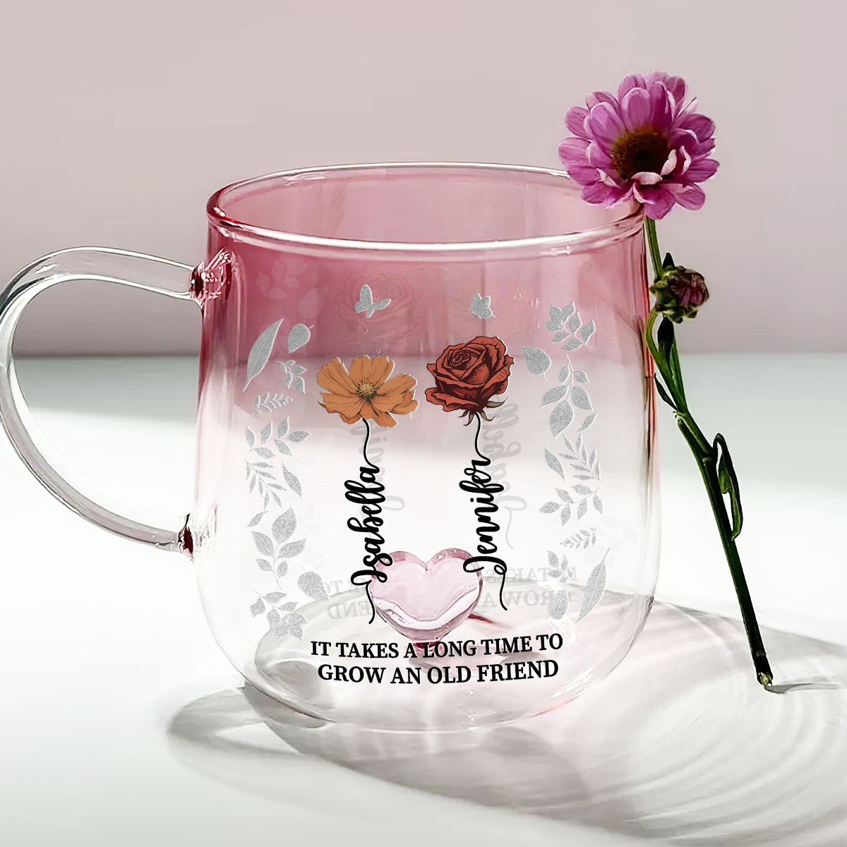 Forever Friendship - Personalized Custom Pink Gradient Glass Mug
