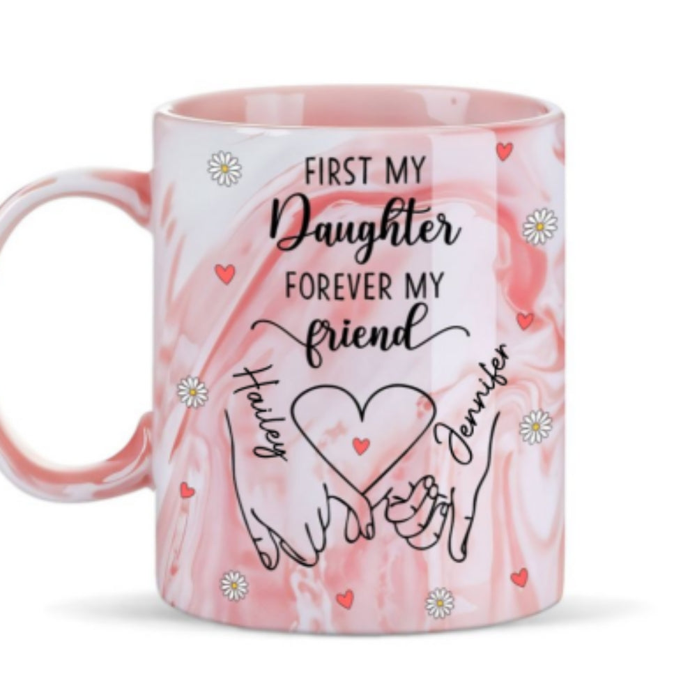 Forever Daughter Forever Friend - Personalized Custom Pink Marble Mug