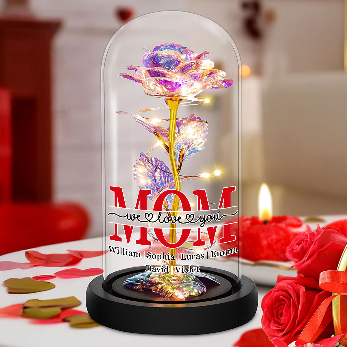 Mom We Love You - Personalized Custom Sparkly Rose
