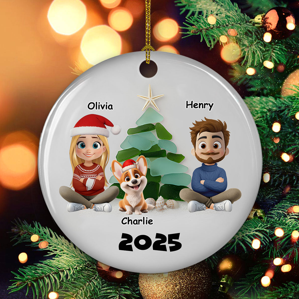 Family Sea Glass Christmas Tree - Personalized Custom Ceramic Ornament