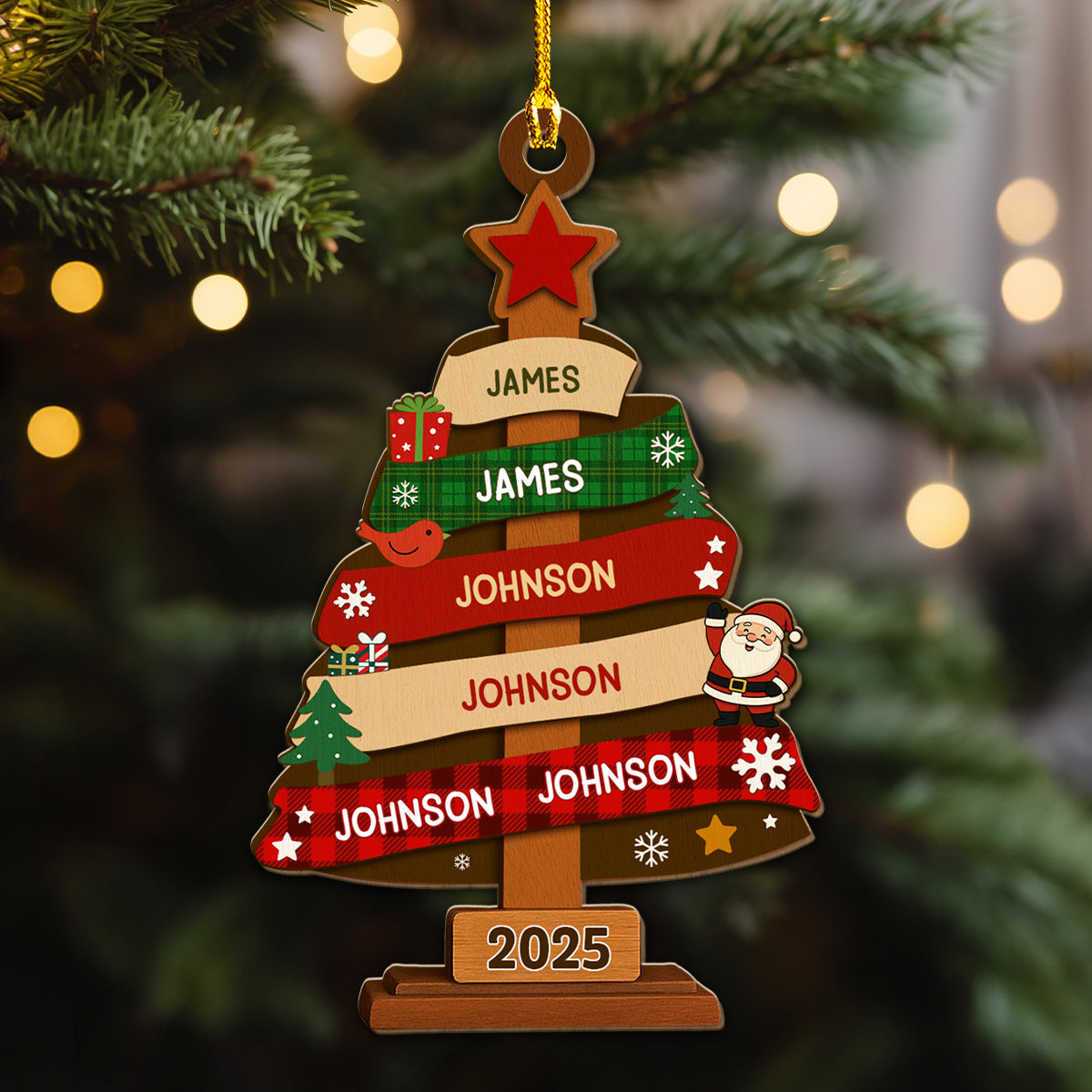 Family Christmas Tree - Personalized Custom Wood Ornament
