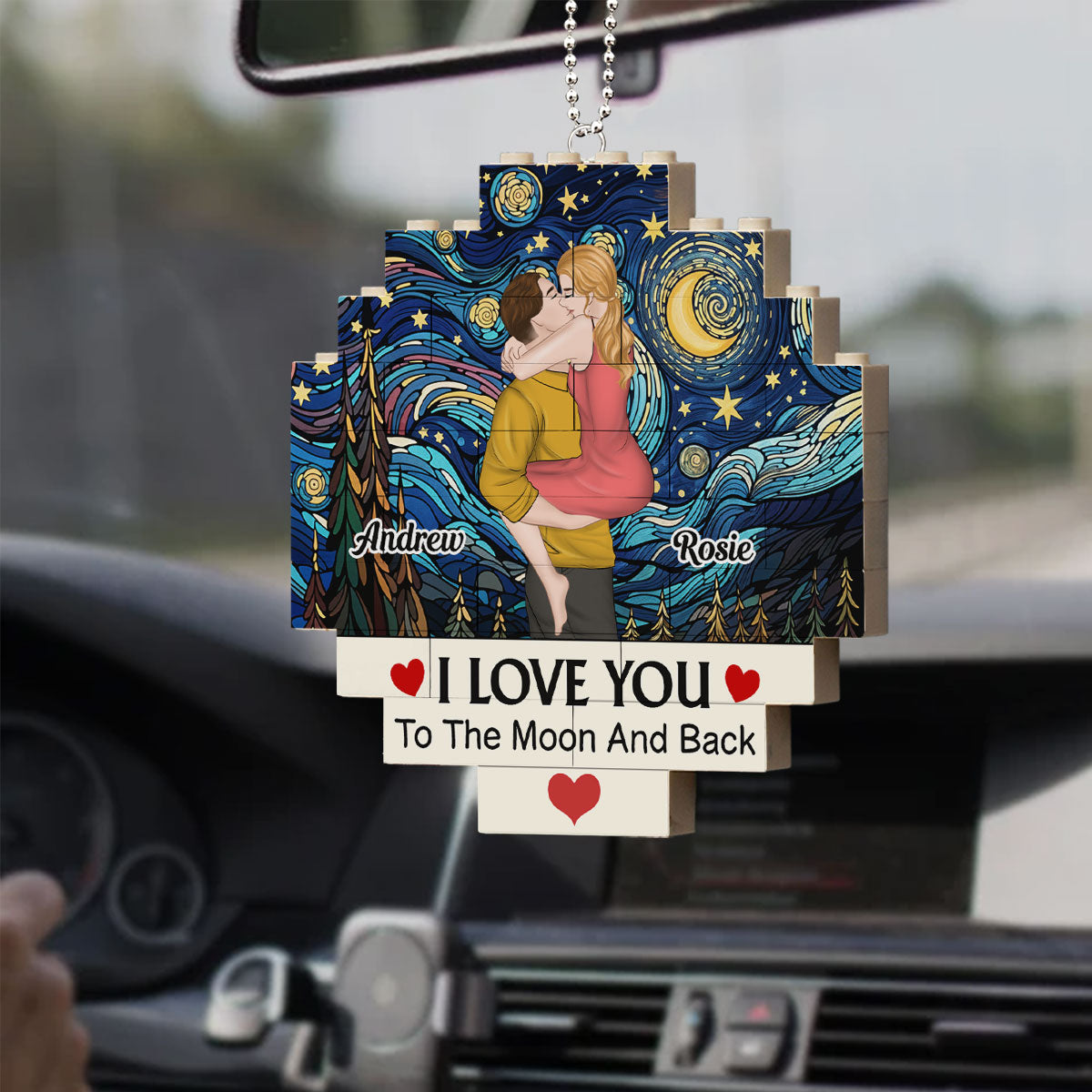 Love You To The Moon - Personalized Custom Puzzle Car Ornament