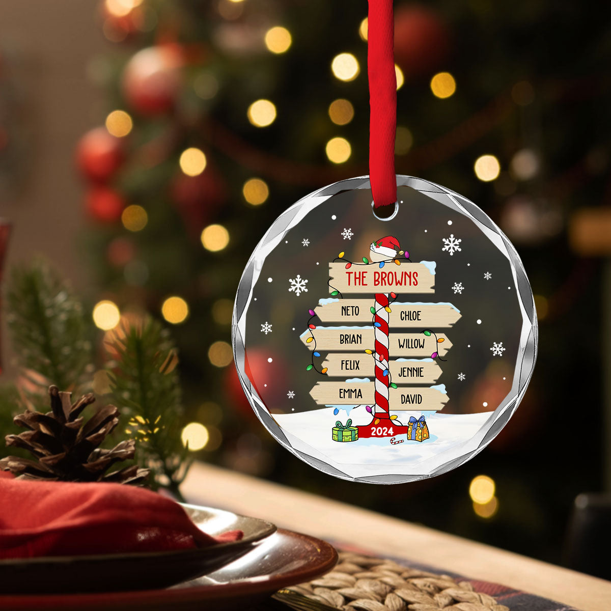 Family Sign Version 1 - Personalized Custom Glass Ornament