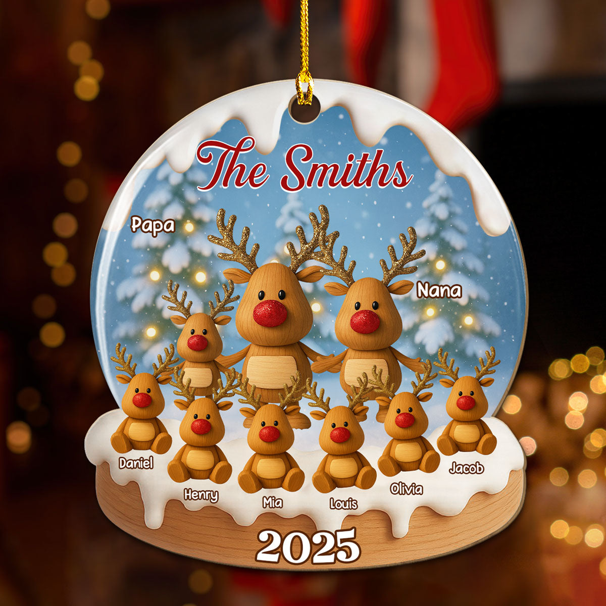 Family Christmas Reindeer - Personalized Custom Wood Ornament