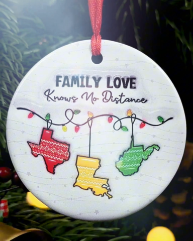 Family Love Knows No Distance Angel Wings - Personalized Custom 3D Inflated Effect Ceramic Ornament