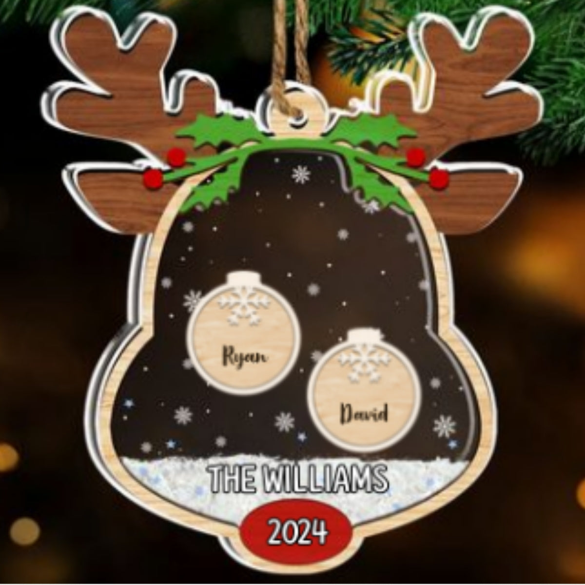 Lovely Reindeer Family - Personalized Custom Acrylic Shaker Ornament