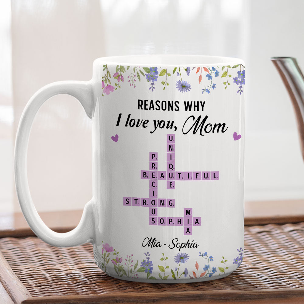 Reasons Why I Love You Mom Crossword Art - Personalized Custom Coffee Mug